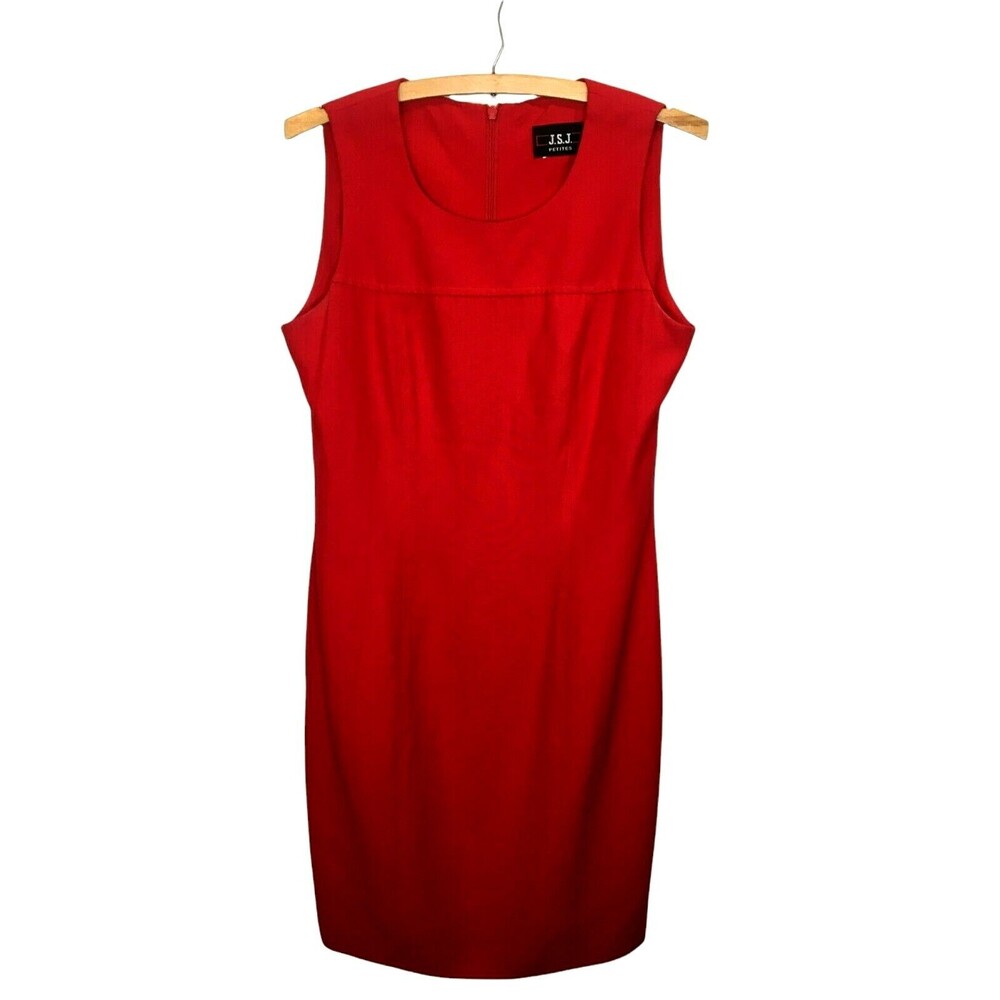 Vintage Little Red Dress 8 Sleeveless Yoke Knee Zip Sheath Back Slit Classic - Picture 6 of 6
